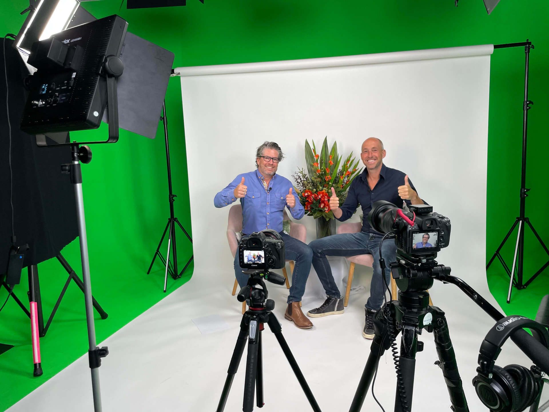Anton Buchner with Ben Trussell, Co-Founder and Global CEO of Floral Image, on a video shoot